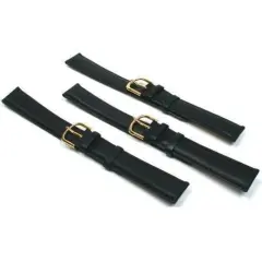 3 Watch Bands Leather Padded Calf Black Part 18mm