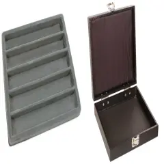 Black Square Jewelry Case (Single Metal Latch) w/ Gray 5-slot Plastic Tray