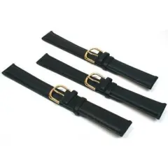 3 Watch Bands Padded Leather Calf Black 18mm Part