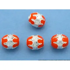 Sterling Silver Orange Enamel Oval Beads 8.5mm