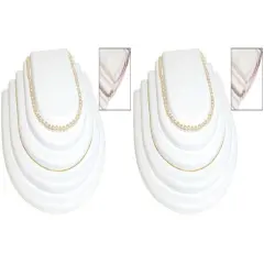 Pack of 2 White Faux Leather Pearl Necklace Tiered Display Showcases Countertops