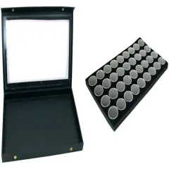 Black Glass Top Jewelry Case (Snap close lid) w/ Black Foam 36 Gem Jar Insert