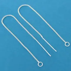 2 St Silver Ear Threads Threaders Box Chain w Loop 4 In