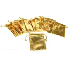 12 Pouches Gold Gift Bags Drawstring Jewelry Favor 2"