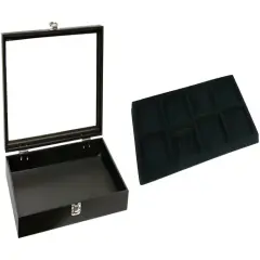 Black Glass-top Jewelry Case (Single metal latch) w/ Black 8-slot Plastic Tray