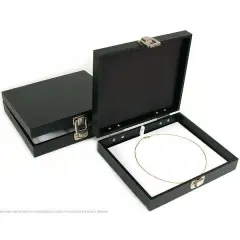 2 White Faux Leather Chain Pad Display Travel Case