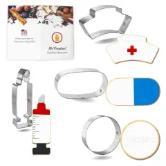 CookieCutter.com Nurse 4 Piece Cookie Cutters Set, Syringe, Hat, Circle Pill, Oval Tablet, Tin Plate Steel, USA