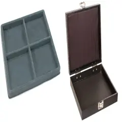 Black Square Jewelry Case (Single Metal Latch) w/ Gray 4-slot Plastic Tray
