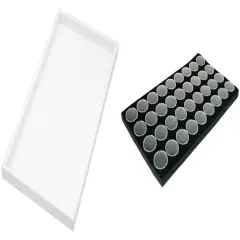 2 White Plastic Stackable Jewelry Display Trays w/ Black 36 Gem Jar Inserts