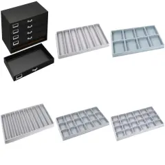 Black FindingKing 5-Drawer Jewelry Storage Case w/ 5 Gray Plastic Slotted Trays