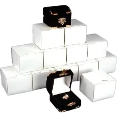 12 Black Flocked Ring Gift Boxes Jewelry Case Displays