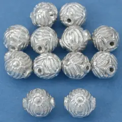15g Fluted Round Bali Beads Silver Plate 8mm Approx 12