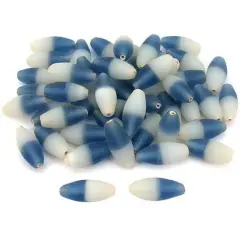 Blue White Frosted Tube Glass Beads 24mm Approx 50