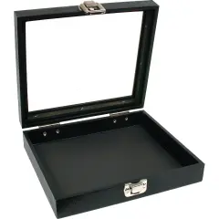 Black Jewelry Showcase Travel Display Tray Glass Top