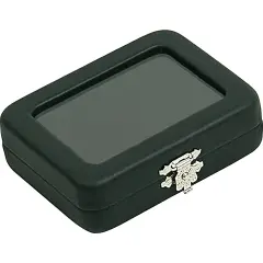 Black Leather Glass Top Gem Box Loose Stone Jewelry Case Display with Clasp