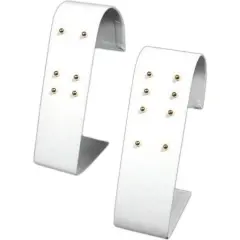 2 Earring Display White Leather Hoop Stud Showcase