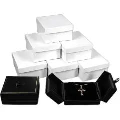 6 Black Leather Pendant Earring Boxes Snap Lid Display