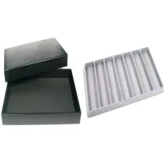 Black Jewelry Display Case (Removable Magnetic Lid) w/ Gray 7-slot Plastic Tray