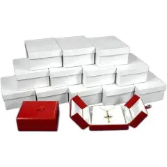 12 Leather Pendant Earring Boxes Red Snap Lid Display