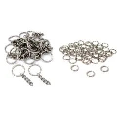 Nickel Plated Key Chain Rings W/ Chain & Split Rings Jewelry Connectors 50 Pcs
