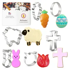 CookieCutter.com Easter 6 Piece Cookie Cutters Set, Easter Bunny, Egg, Carrot, Cross, Sheep, Tulip, Tin Plate Steel, USA