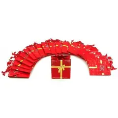 20 Red Tote Bags Gold Bow Shopping Gift Display 3"
