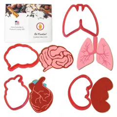 CookieCutter.com Anatomical Body Parts Cookie Cutters 4 Piece Set, Kidney, Heart, Lungs, Brain, Plastic, USA