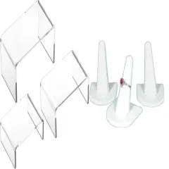 3 Faux Leather Ring Finger Display 3 Acrylic Risers