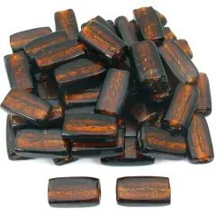 Brown Flat Rectangle Glass Foil Lampwork 34mm Approx 50