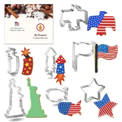 CookieCutter.com 7 Piece Patriotic Cookie Cutter Set Statue of Liberty, USA Map, Thunderbird, Flag, Star, Firework, Fire Cracker, USA