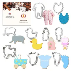 CookieCutter.com 9 Piece Baby Shower Cookie Cutter Set Carriage, Foot, Chunky Bottle, Elephant, Footie Pajamas, Bodysuit, Rubber Duck, Bib, Rattle, USA