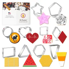 CookieCutter.com 10 Piece Geometric Cookie Cutter Set Rectangle, Square, Heart, Hexagon, Pentagon, Triangle, Diamond, Circle, Metal Shapes Made in USA, Silver