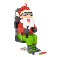 Skiing Santa on a Chairlift Christmas Ornament