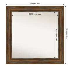 Amanti Art Non-Beveled Wood Wall Mirror, Alexandria Greywash Frame Alexandria Rustic Brown