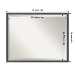 Beveled Bathroom Wall Mirror, Eva Black Silver Thin Frame
