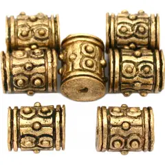 16g Bali Dot Barrel Beads Antq Gold Plated 9mm Approx 7