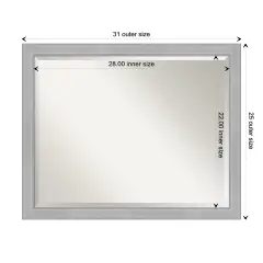 Beveled Bathroom Wall Mirror, Vista Brushed Nickel Narrow Frame