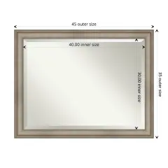 Beveled Wood Bathroom Wall Mirror, Mezzanine Antique Silver Narrow Frame
