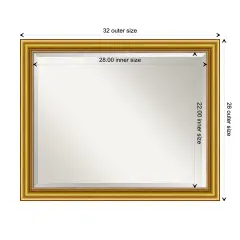 Beveled Wood Bathroom Wall Mirror, Townhouse Gold Frame