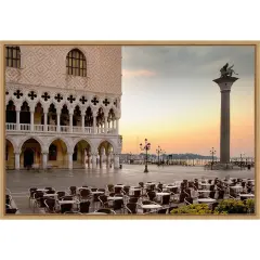 Piazza San Marco Sunrise Italy by Alan Blaustein 23-in. W x 16-in. H. Canvas Wall Art Print Framed in Natural