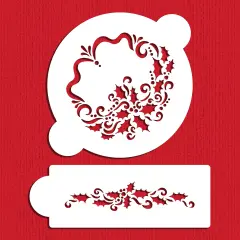 Holly Set Cake Stencils | C327 by Designer Stencils | Cake Decorating Tools | Baking Stencils for Royal Icing, Airbrush, Dusting Powder | Reusable Plastic Food Grade Stencil for Cakes | Easy to Use & Clean Cake Stencil