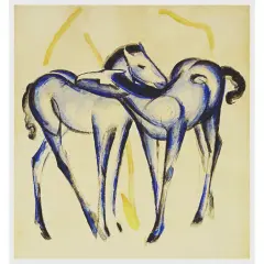 Sketch of 2 Blue Horse Foals by Expressionist Artist Franz Marc Counted Cross Stitch Pattern