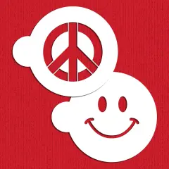 Peace & Happiness Cookie Stencils Set | C399 by Designer Stencils | Cookie Decorating Tools | Baking Stencils for Royal Icing, Airbrush, Dusting Powder | Reusable Plastic Food Grade Stencil for Cookies | Easy to Use & Clean Cookie Stencil