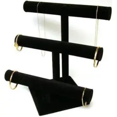 3 Tier Black Velvet T-Bar Bracelet & Necklace Jewelry Display Stands