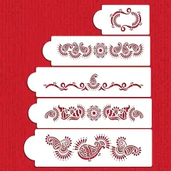 Five Tier Mehndi Cake Cake Stencils Set | C388 by Designer Stencils | Cake Decorating Tools | Baking Stencils for Royal Icing, Airbrush, Dusting Powder | Reusable Plastic Food Grade Stencil for Cakes | Easy to Use & Clean Cake Stencil