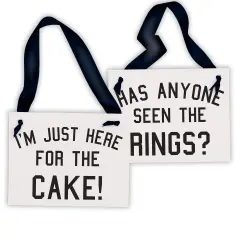 Ritzy Rose 2 Funny Ring Bearer Sign - Black on 11x8in White Linen Cardstock with Black Ribbon