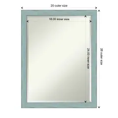 Beveled Wood Bathroom Wall Mirror, Sky Blue Rustic Frame