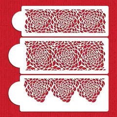 Three Tier Camilla Rose Cake Stencil Set | C410 by Designer Stencils | Cake Decorating Tools | Baking Stencils for Royal Icing, Airbrush, Dusting Powder | Reusable Plastic Food Grade Stencil for Cakes | Easy to Use & Clean Cake Stencil