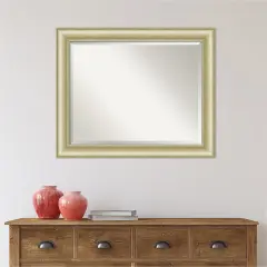 Beveled Bathroom Wall Mirror, Textured Light Gold Frame