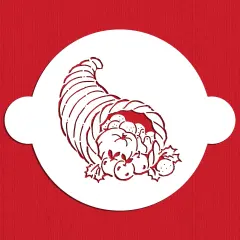 Cornucopia Cake Stencil | C095 by Designer Stencils | Cake Decorating Tools | Baking Stencils for Royal Icing, Airbrush, Dusting Powder | Reusable Plastic Food Grade Stencil for Cakes | Easy to Use & Clean Cake Stencil